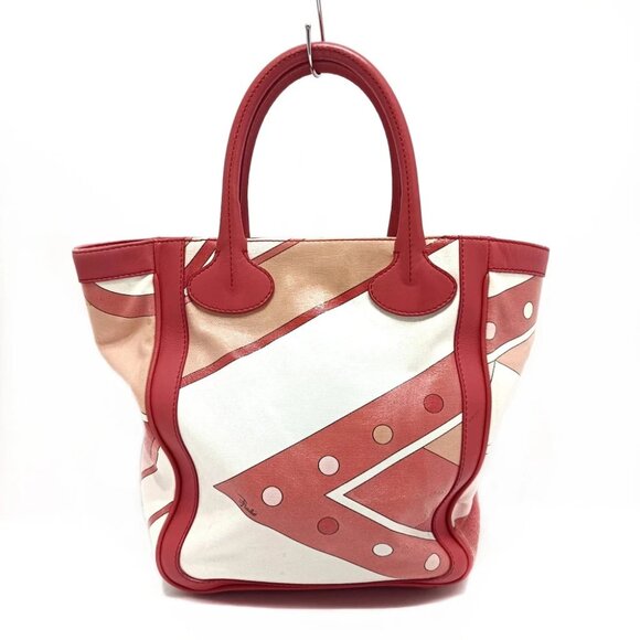 EMILIO PUCCI - Pink Light Pink White Coated Canvas Leather Tote Bag - Picture 3 of 14